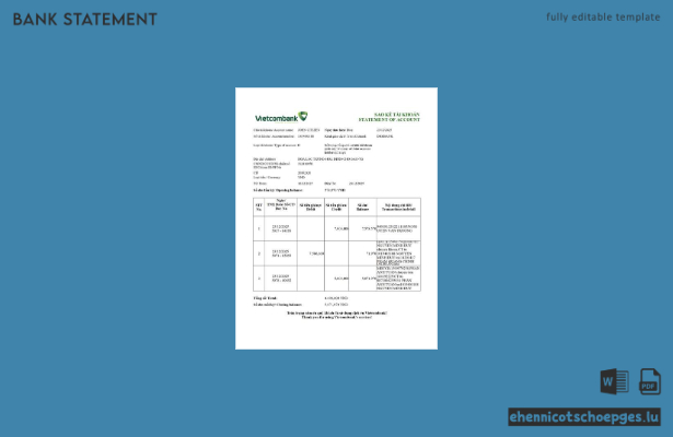 Vietnam Vietcombank Kontoauszug Word-Version 2 Beispielvorschau
